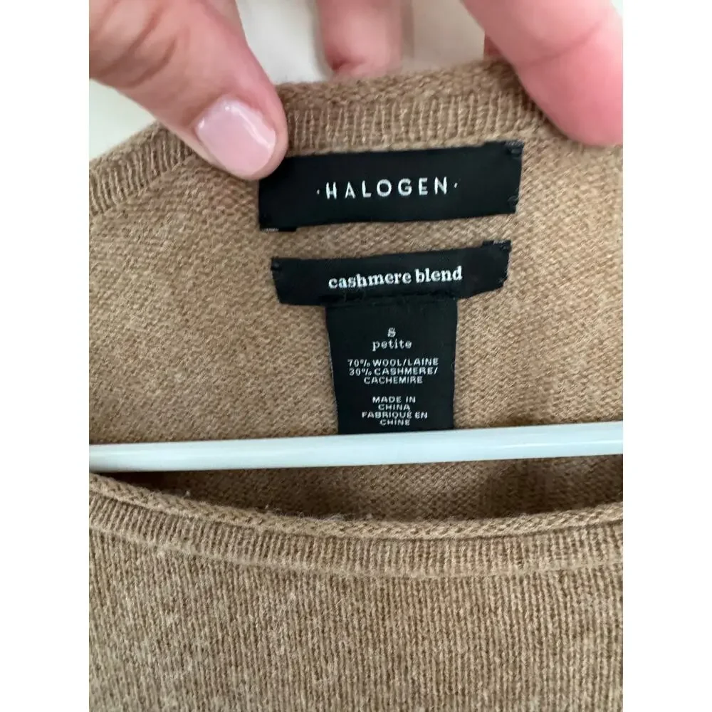 Halogen Cashmere Wool Tunic Sweater Tan Small Petite